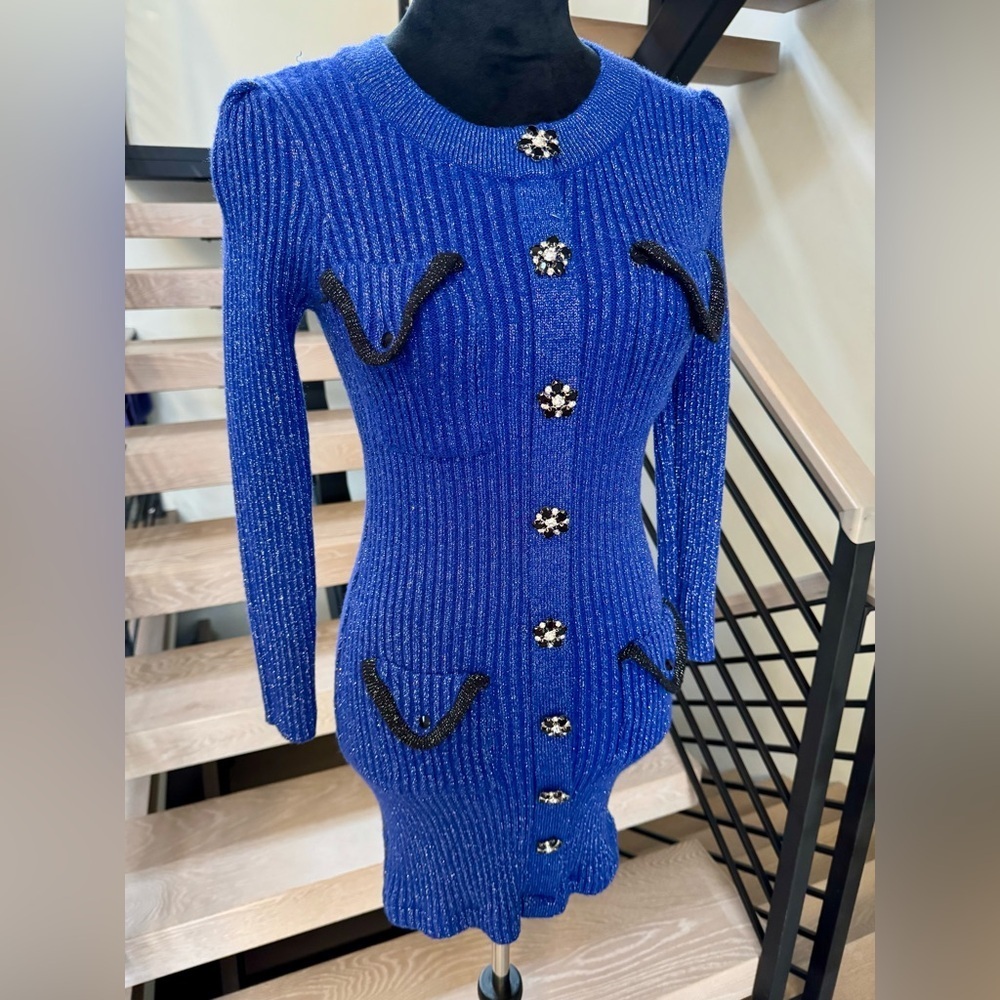 New Shimmery and Chic Blue Knit Dress size S - Picture 7 of 9